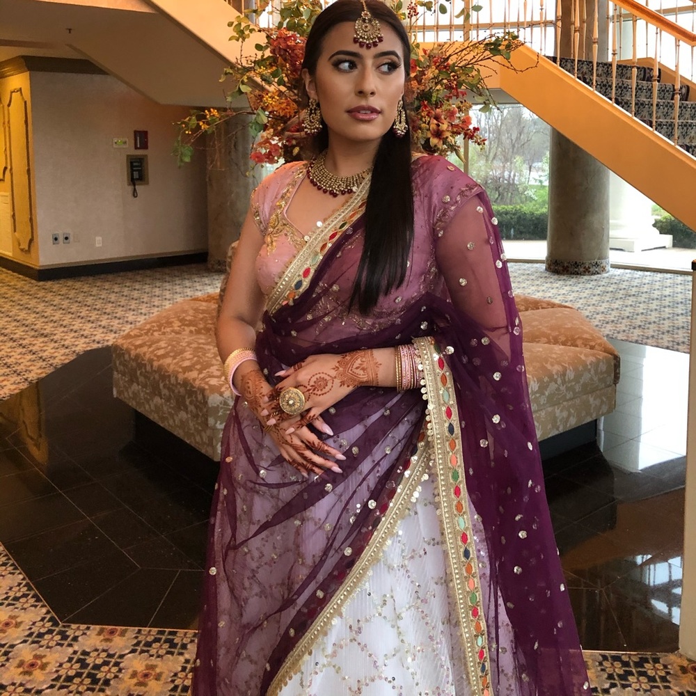 Pink/Purple/White Lehenga Embroidered Nazranaa